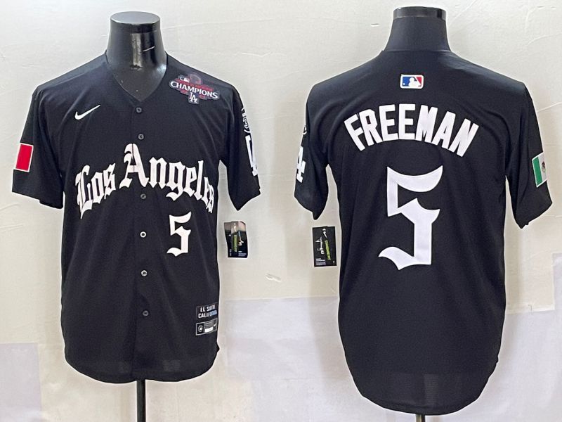 Men Los Angeles Dodgers #5 Freeman Black Five generations Joint Name 2025 Nike MLB Jersey style 7